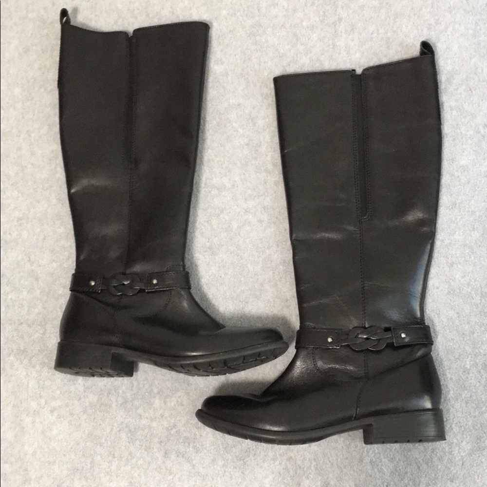 Clarks Black Leather Knee-High Boots Wide Calf
